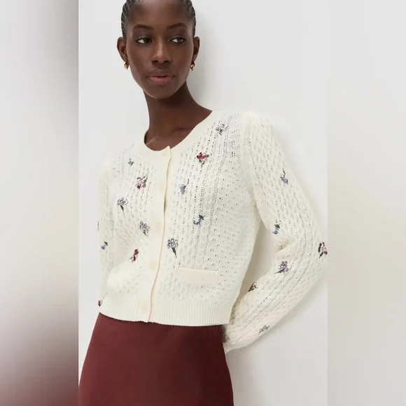 Floral Embroidered Cream Sweater - Picture 2 of 16